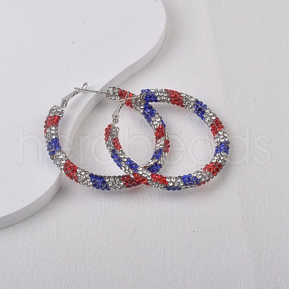 Rhinestone Stripe Big Hoop Earrings for Independence Day PW-WG35137-02-1