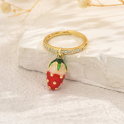 Fruit Pendant Brass Micro Pave Cubic Zirconia Finger Rings for Women SK0908-1-1