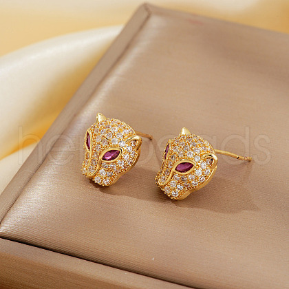 Fashionable Brass Cubic Zirconia Leopard Stud Earrings PP8335-1