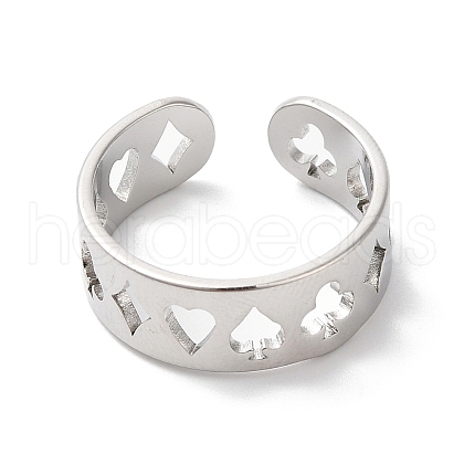 Non-Tarnish Spade & Club & Heart & Diamond 304 Stainless Steel Open Cuff Ring for Women RJEW-K245-47P-1