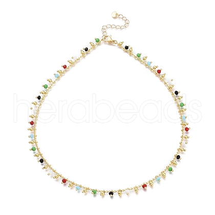 Brass Handmade Colorful Glass Beaded Necklaces X-NJEW-JN03134-1