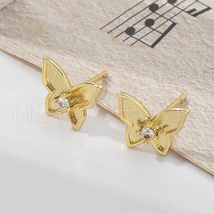 Brass Butterfly Stud Earrings EJEW-R016-19G-1