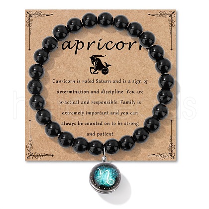 Birthstone Natural Black Obsidian Round Bead Stretch Bracelets QA9771-12-1