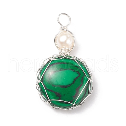 Synthetic Malachite  Pendants PALLOY-JF01790-04-1