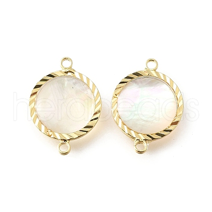 Brass Pave Natural White Shell Connector Charms KK-E794-01G-03-1
