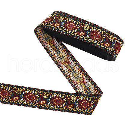 10 Yards Ethnic Style Polyester Jacquard Flower Ribbon OCOR-WH0078-185A-1