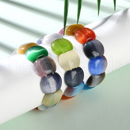 Cat Eye Beads Stretch Bracelets for Women Men BJEW-Q019-01A-1