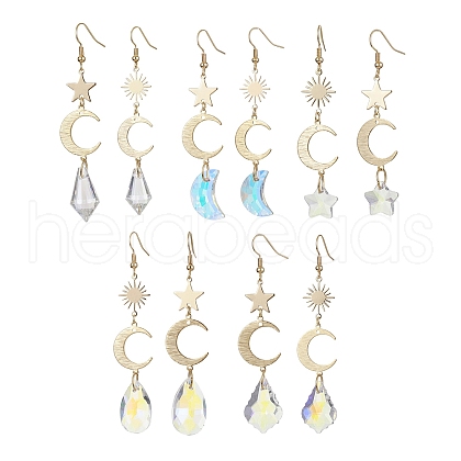 Moon & Star & Sun Brass Asymmetrical Earrings EJEW-JE05458-1