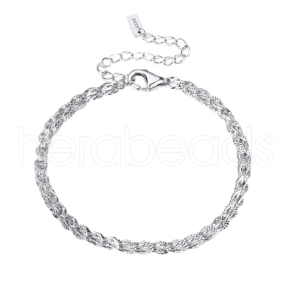Anti-Tarnish Rhodium Plated 925 Sterling Silver Leaf Link Bracelets BJEW-I314-011-1