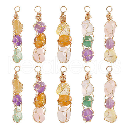 Copper Wire Wrapped Natural Gemstone Pendants PALLOY-FH00038-1