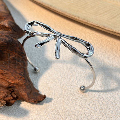 Bowknot 304 Stainless Steel Cuff Bangles BJEW-S171-01A-P-1