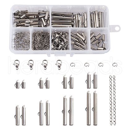 304 Stainless Steel Slide On End Clasp Tubes & Open Jump Rings & Lobster Claw Clasps & Chain Extender STAS-TA0004-65P-1