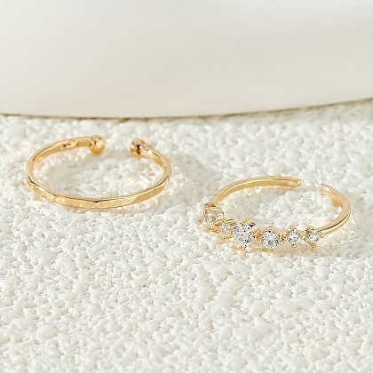 2Pcs 2 Styles Flat Round Brass & Crystal Rhinestone & Iron Cuff Toe Rings WG6514F-01-1