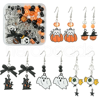 Halloween Theme DIY Alloy Enamel & Acrylic Dangle Earrings Making Kits DIY-YW0009-97-1