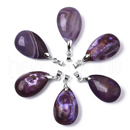 Natural Banded Agate Pendants G-N0326-023C-1