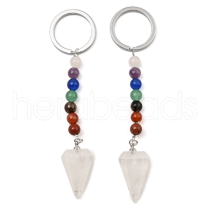 Natural Quartz Crystal Cone Pendant Keychain G-Z033-08P-01-1