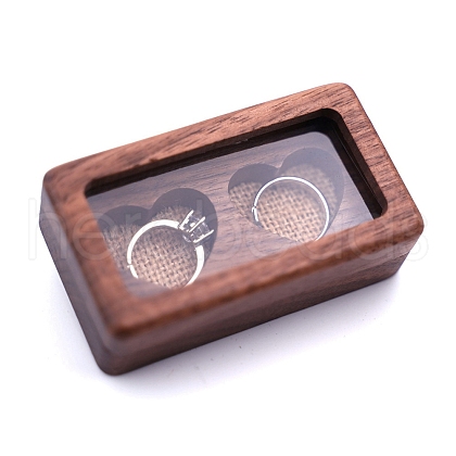 Rectangle Wood Wedding Couple Ring Storage Boxes with Visible Magnetic Cover PW-WG62632-01-1