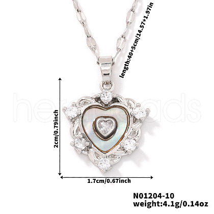 Brass Clear Cubic Zirconia Heart-shaped Pendant Necklaces PR0180-7-1