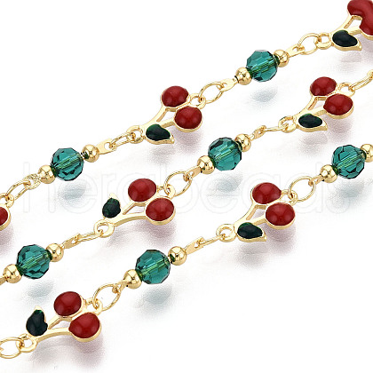 Brass Enamel Cherry Link Chains KK-T074-76G-1