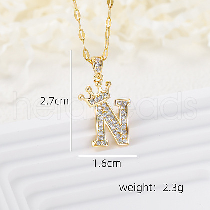 Brass Micro Pave Clear Cubic Zirconia Crown Initial Pendant Necklaces FS-WGD727C-14-1