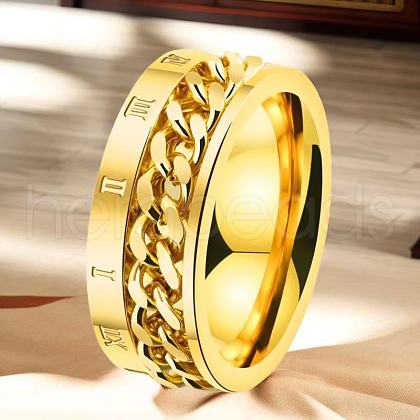 Roman Numerals Stainless Steel Curb Chain Finger Rings WG37698-09-1