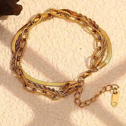 304 Stainless Steel Multi Layer Chain Bracelets BJEW-B134-03G-1