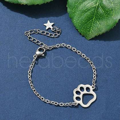 304 Stainless Steel Paw Print Link Bracelets BJEW-F500-02P-1