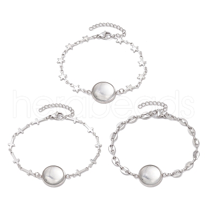 Tarnish Resistant 3Pcs 3 Styles Stainless Steel Bracelet Star & Oval & Cross Link Bracelet Making with Tray BJEW-JB10532-1