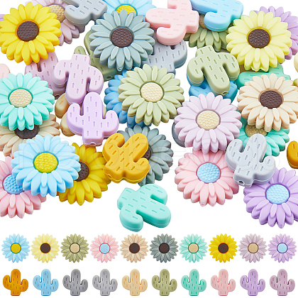 SUNNYCLUE 40Pcs 20 Styles Food Grade Eco-Friendly Focal Silicone Beads SIL-SC0002-15-1