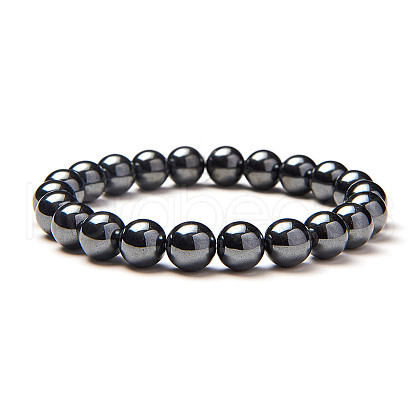 SUNNYCLUE Non-magnetic Synthetic Hematite Round Beads Stretch Bracelets BJEW-PH0001-8mm-22-1