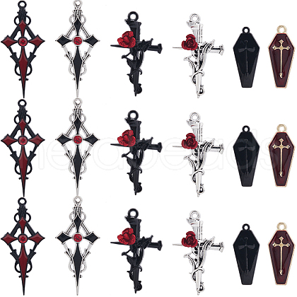 SUNNYCLUE 24Pcs 6 Styles Alloy Rhinestone Pendant DIY-SC0025-30-1