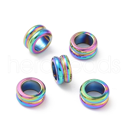 Ion Plating(IP) 304 Stainless Steel Grooved Beads STAS-WH0055-04RC-1