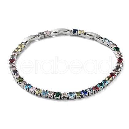 Colorful Glass Tennis Bracelet BJEW-G690-07P-1