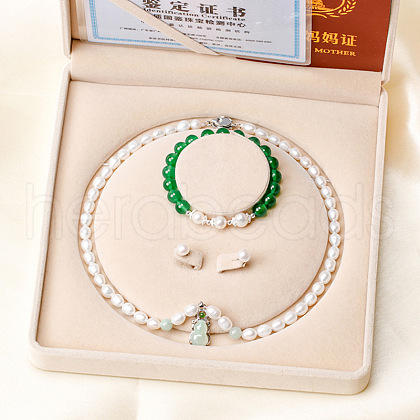 Mother's Day Jewellery Natural Freshwater Pearl Chrysoprase Beaded Necklace & Bracelets & Earrings Sets for Women WGE4EAE-09-1