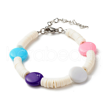 Polymer Clay Heishi Beaded Bracelet with Flat Round for Women BJEW-JB07550-1