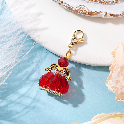 Angel Glass Beaded & Alloy Pendant Decorations HJEW-MZ00190-05-1