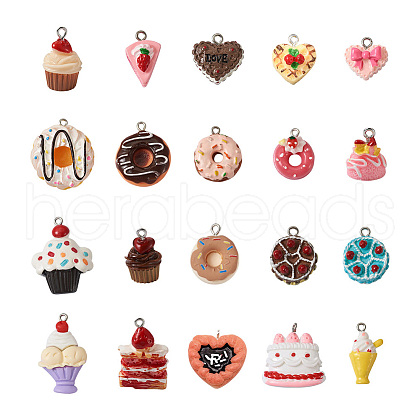 Beadthoven 80Pcs 20 Styles Opaque Resin Pendants RESI-BT0001-26-1
