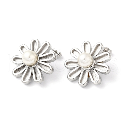 Plastic Pearl Beaded Flower Stud Earrings EJEW-K244-20P-1