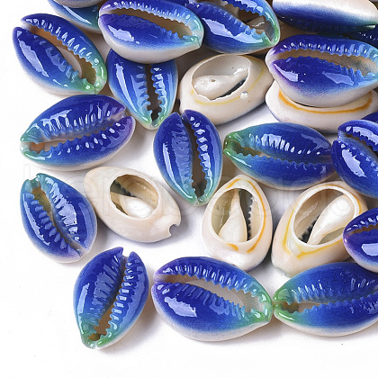 Printed Natural Cowrie Shell Beads X-SSHEL-R047-01-A01-1
