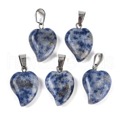 Natural Blue Spot Jasper Heart Pendants G-H073-03P-07-1