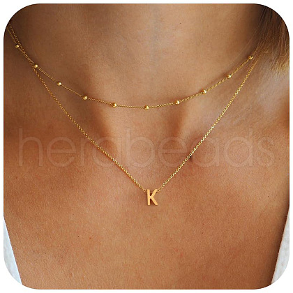 Bohemian Style Stainless Steel Double Layer Initial Pendant Necklaces FS-WGDC616-10-1