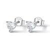 Rhodium Plated Sterling Silver Heart Stud Earrings FR3170-1