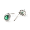 Green Cubic Zirconia Teardrop Stud Earrings EJEW-F288-20P-2