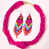 Bohemian Style Glass Seed Beaded Multilayer Necklaces & Triangle Tassel Dangle Earrings Sets FS-WG1D6AA-01-3