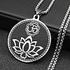 Yoga Theme 304 Stainless Steel Flat Round with Lotus & Moon Pendant Necklaces NJEW-S007-05P-1