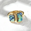 Rectangle 304 Stainless Steel Paua Shell Cuff Rings for Women X-RJEW-G346-04G-01-2