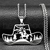 304 Stainless Steel Hollow Cowboy Hat Pendant Necklaces NJEW-H065-27P-1