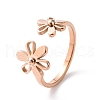 Ion Plating(IP) 304 Stainless Steel Flower Open Cuff Ring for Women RJEW-D120-07RG-1