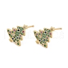 Christmas Rack Plating Brass Cubic Zirconia Stud Earrings EJEW-K245-55D-G-3