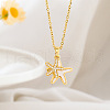 304 Stainless Steel Micro Pave Clear Cubic Zirconia Double Starfish Pendant Necklaces FS-WG2E0D3-01-2